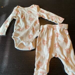 Cloud Island Pink Floral Ribbed Kids Matching Set